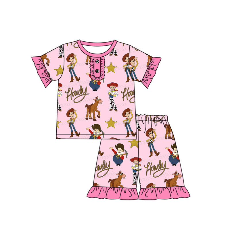 Baby girl cartoon story western short sleeve outfit preorder