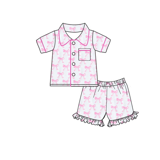 Pink bow baby girls button down outfit preorder