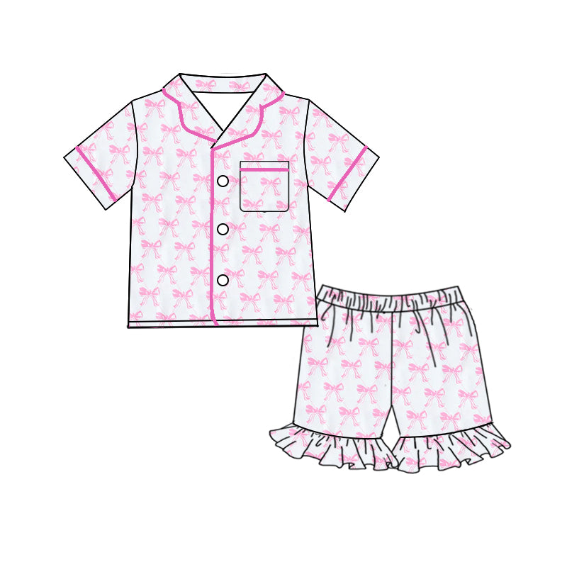 Adult women pink bow short sleeve pajama set preorder