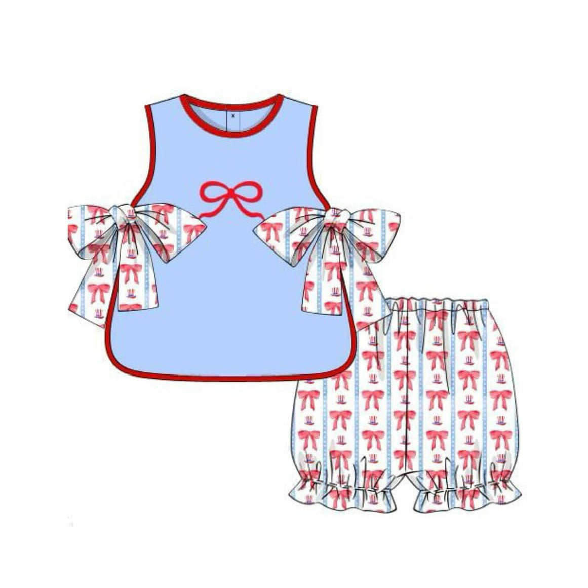 Baby girl July 4th red bow summer outfit preorder