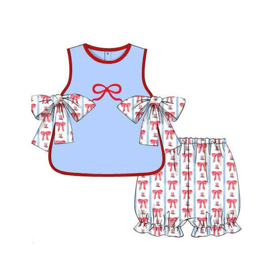 Baby girl July 4th red bow summer outfit preorder