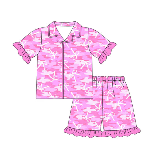 Adult Hot pink camo bow design short sleeve pajama set preorder