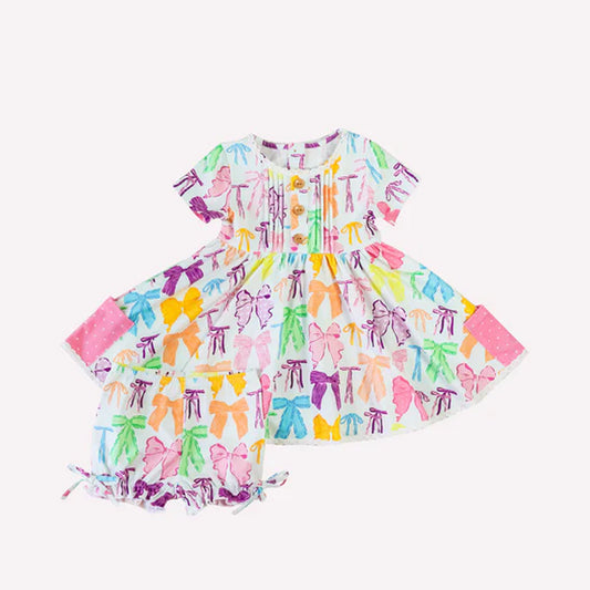 Baby girl colorful bow top matching shorts summer outfit preorder