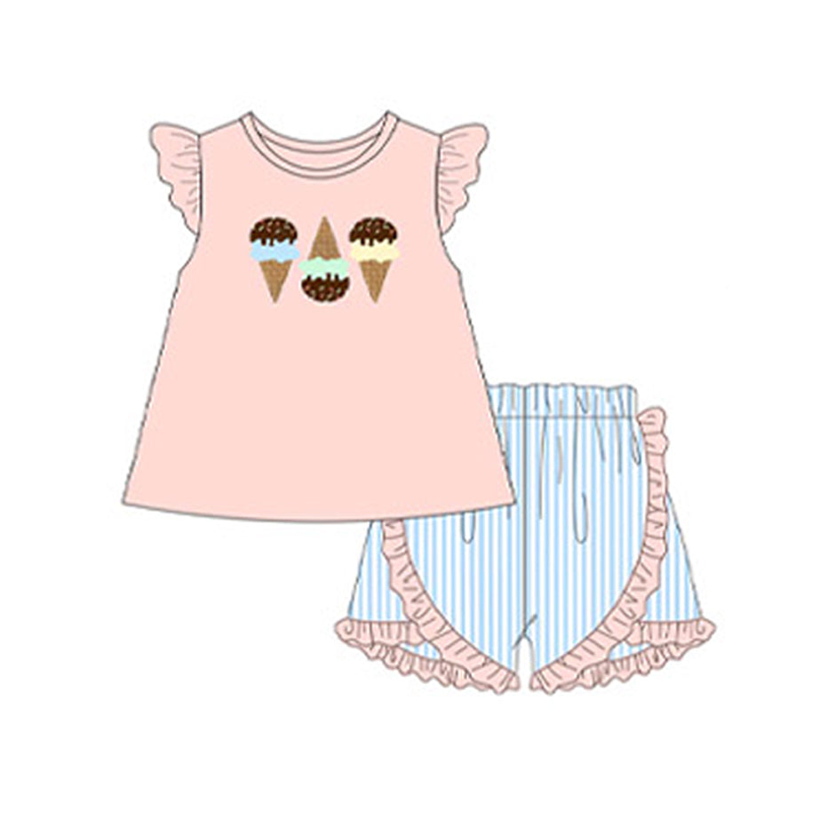 Toddle girl blue stripes popsicle summer outfit preorder