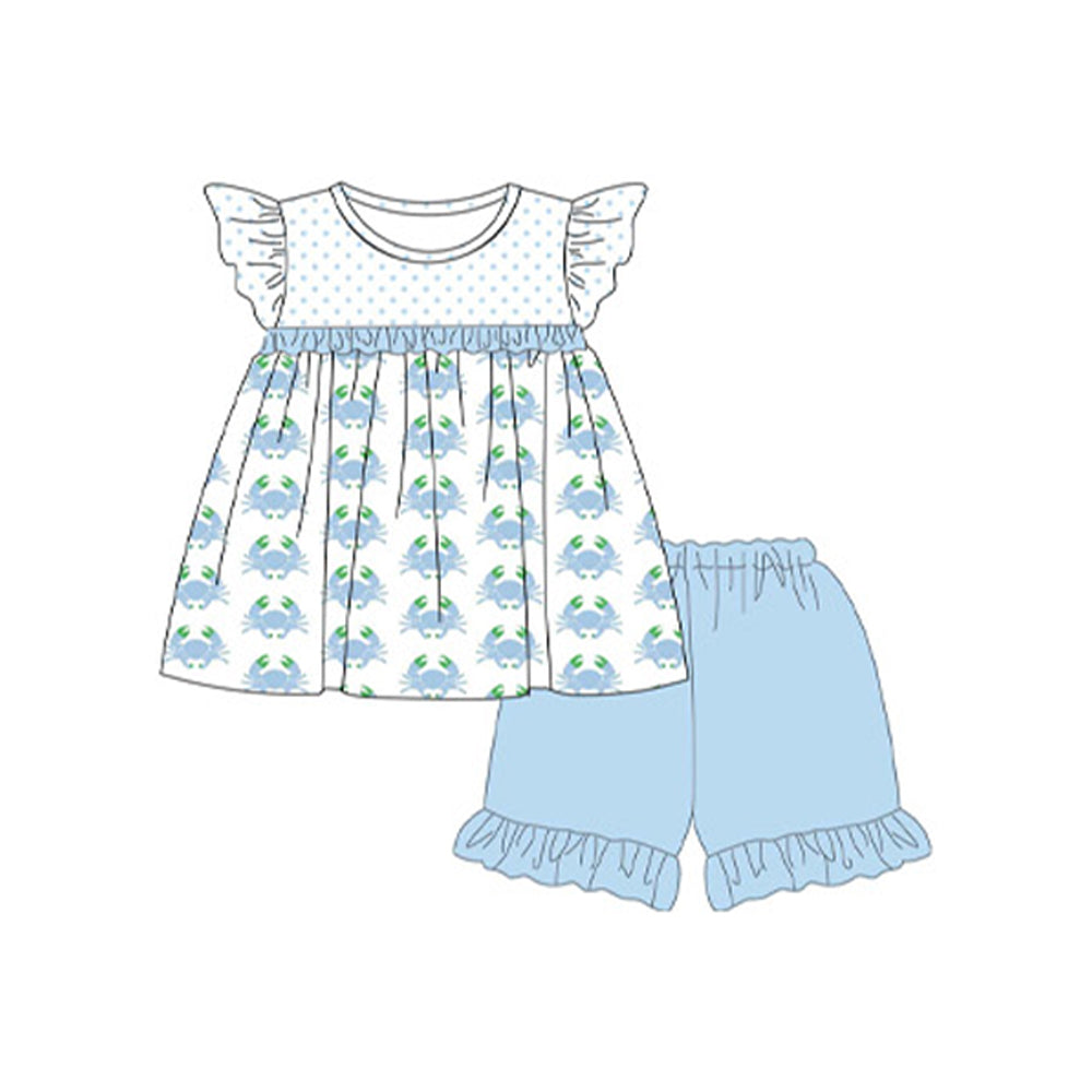 Toddle girl blue crab top matching short summer outfit preorder