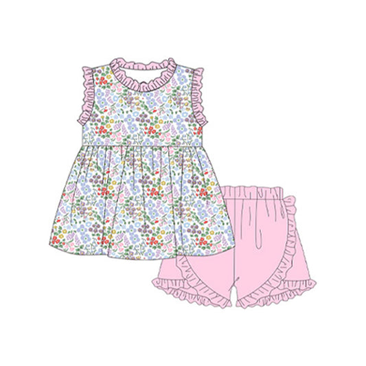 Baby girl blue red floral summer outfit preorder