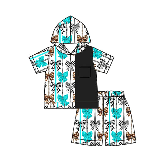 Baby girl cheetah checkered bow summer hoodie set preorder
