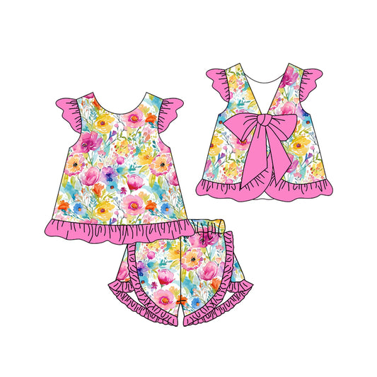 Baby girl pink yellow floral summer outfit preorder