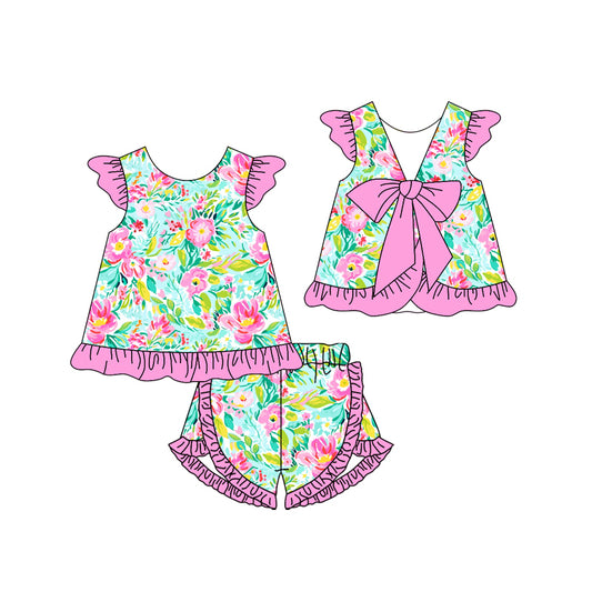 Baby girl pink green floral summer outfit preorder
