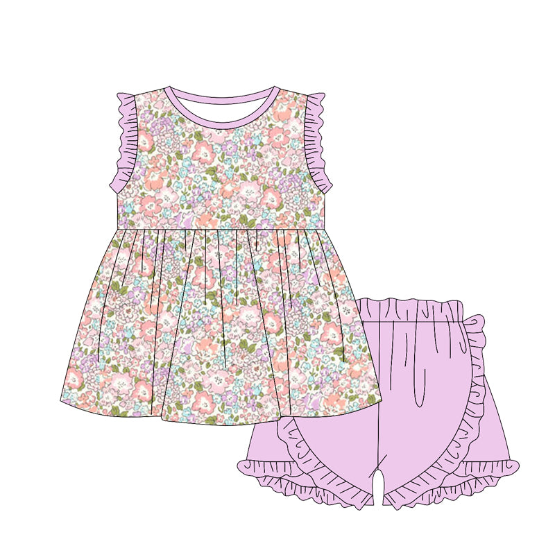 Baby girl pink lavender floral design summer outfit preorder