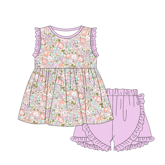 Baby girl pink lavender floral design summer outfit preorder