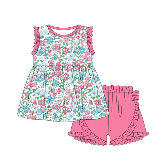 Baby girl pink blue floral design summer outfit preorder