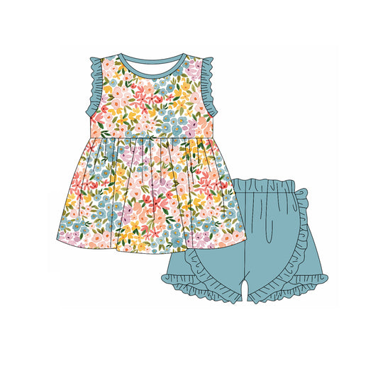 Baby girls pink blue floral summer boutique outfit preorder