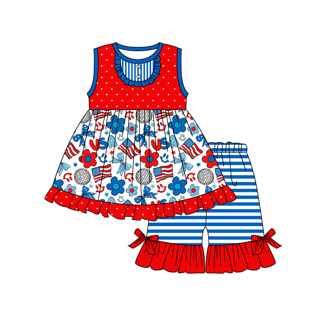 Toddle baby girls American flage July 4th outfit preorder
