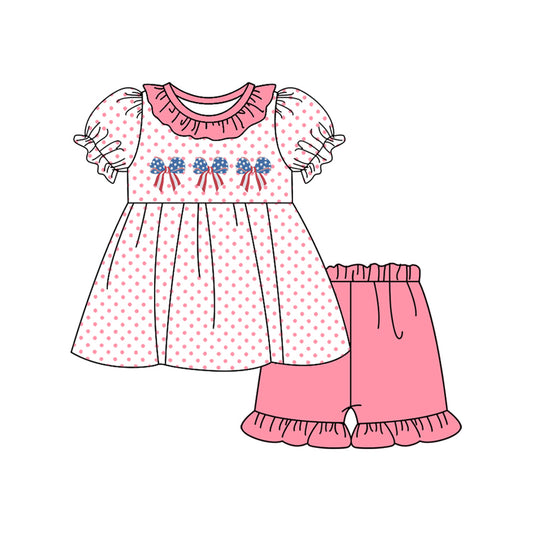 Baby girl July 4th red blue bow design outfit preorder