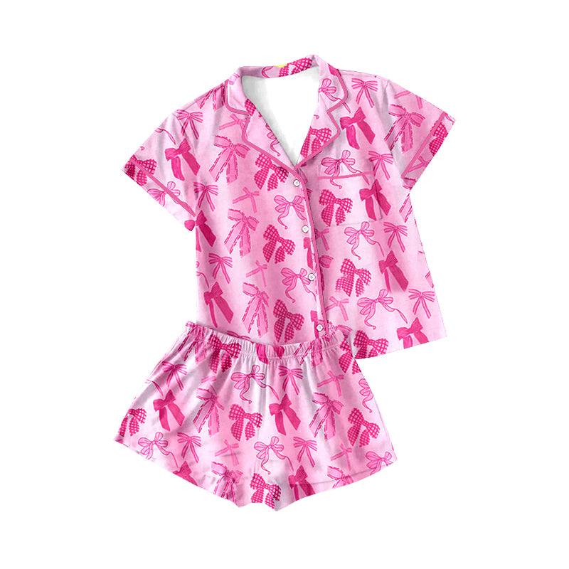 Adult women hot pink bow summer pajama set outfit preorder