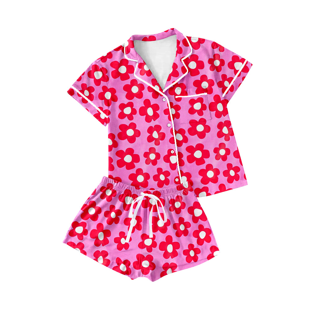 Adult women red flower summer pajama set outfit preorder