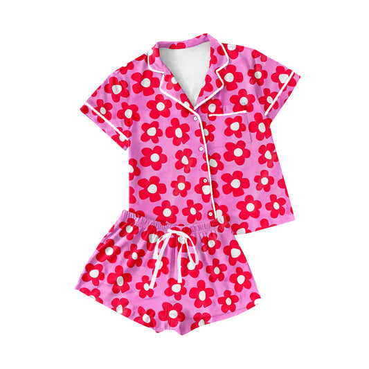 Adult women red flower summer pajama set outfit preorder