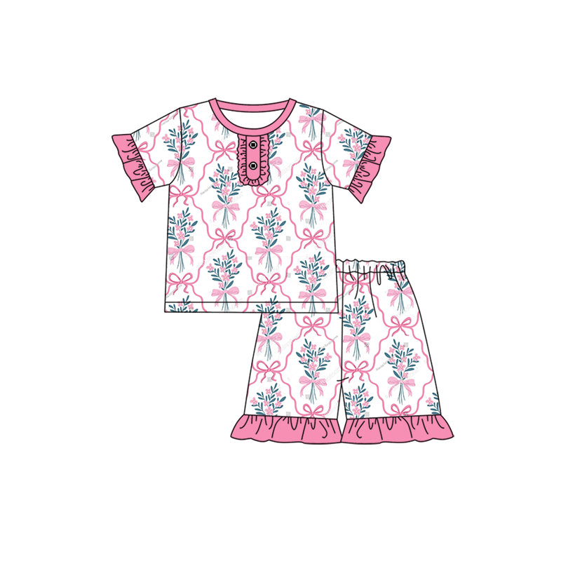 Pink bow flower baby girls summer outfit preorder