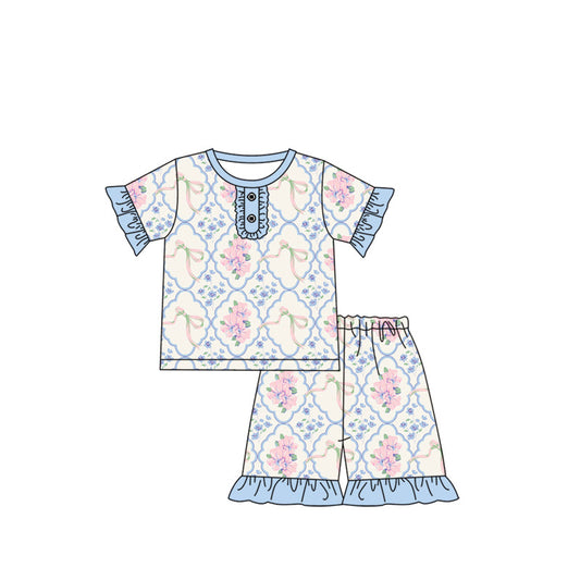 Baby girl pink blue flower print summer outfit preorder