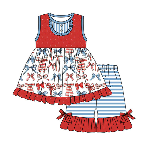 Baby girl pink blue bow July 4th summer outfit preorder