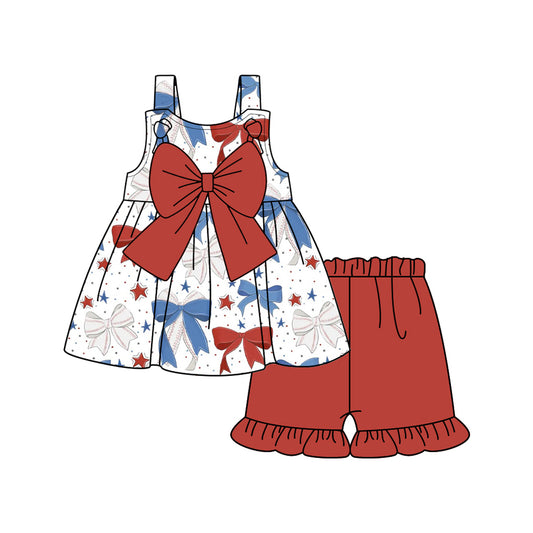 Baby girl July 4th red bow summer outfit preorder