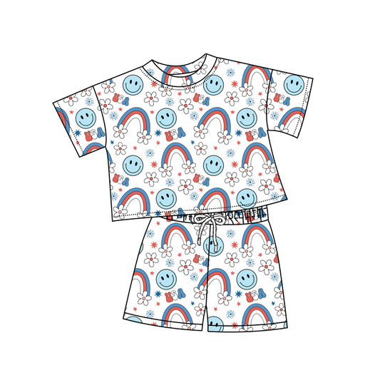 Baby girl July 4th amile face rainbow outfit preorder