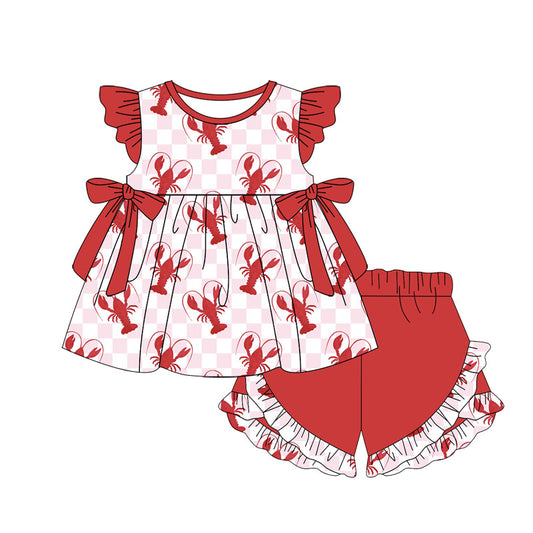 Baby girl pink checkered crawfish shorts summer outfit preorder