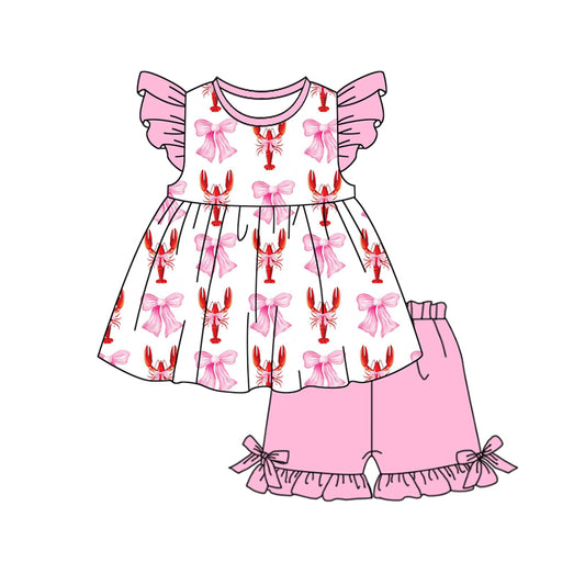 Baby girls pink bow crawfish summer outfit preorder