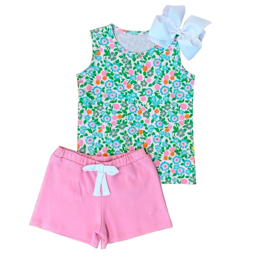 Baby girls blue flower tank top matching shorts summer outfit preorder