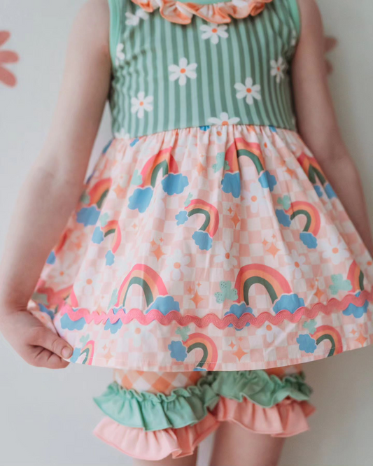 Baby girls flower rainbow top matching shorts summer outfit preorder