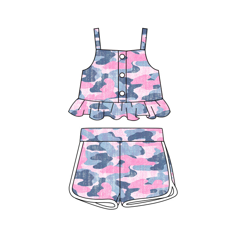 Baby girl pink grey camouflage top matching shorts summer outfit preorder