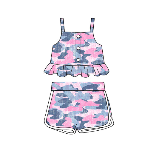 Baby girl pink grey camouflage top matching shorts summer outfit preorder