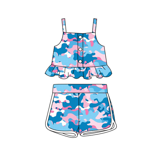 Baby girl pink blue camouflage top matching shorts summer outfit preorder