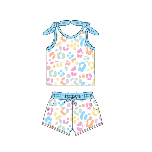 Baby girl blue pink cheetah matching shorts summer outfit preorder