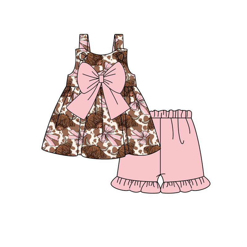 Toddle baby girl  highland cow pink bow summer outfit preorder