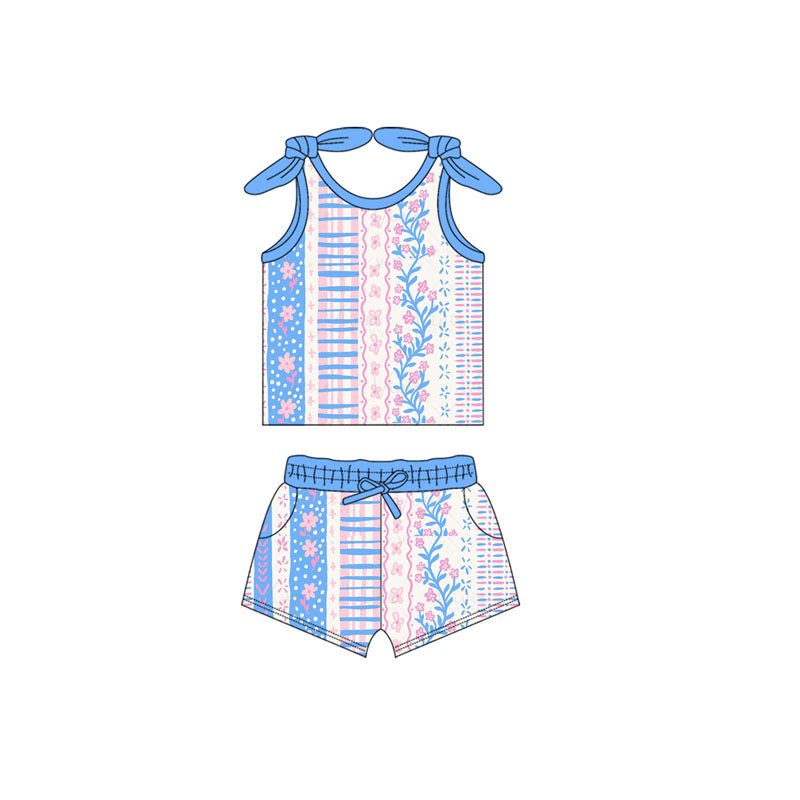 Toddle baby girls blue pink top matching shorts summer clothes preorder