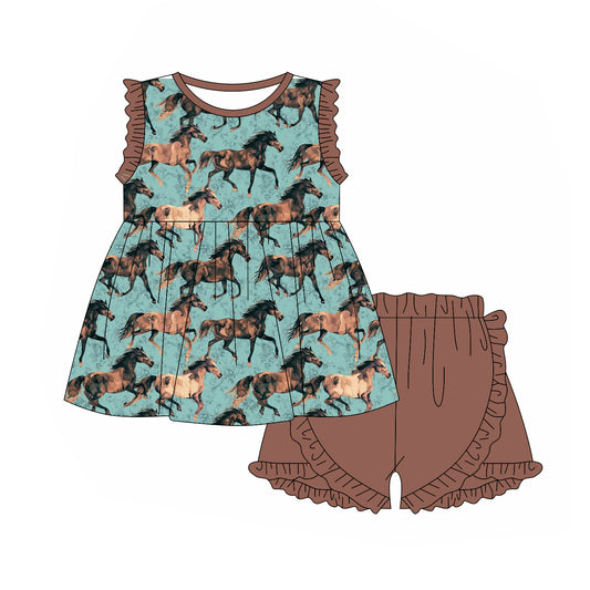 Baby girl western horse top matching shorts summer outfit preorder