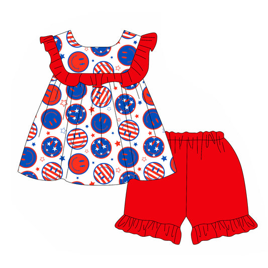Baby girl smile facec July 4th top matching shorts summer outfit preorder