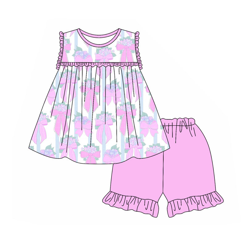 Toddle baby girl pink bow floral summer outfit preorder