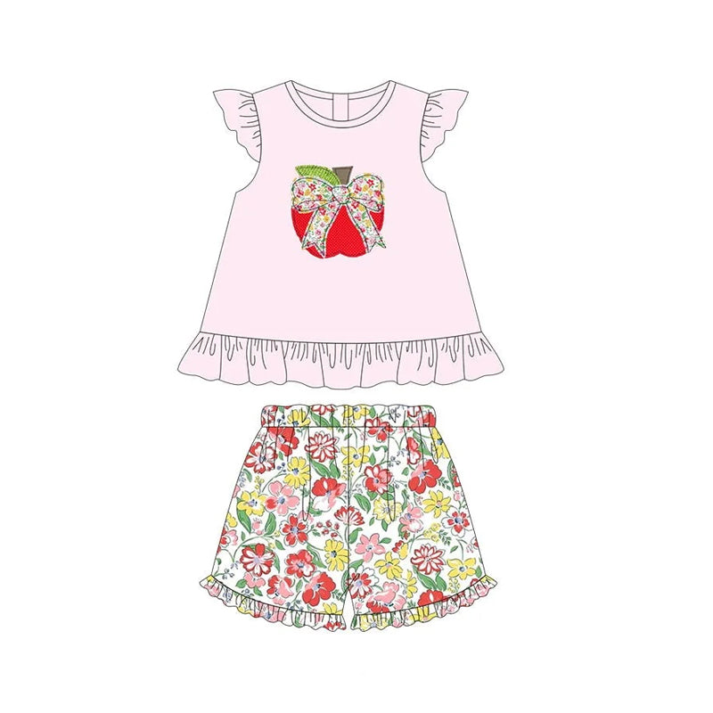 Toddle baby girl floral bow apple back to school design outfit preorder
