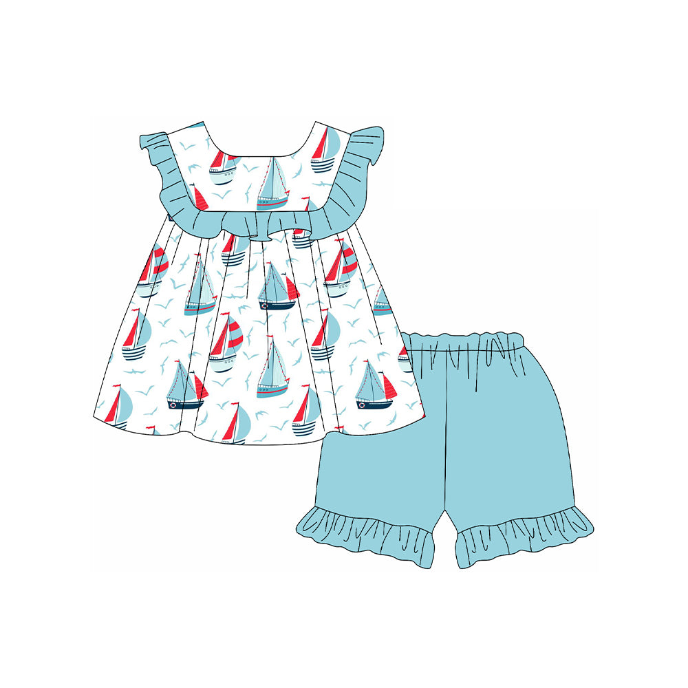 Toddle baby girl blue sailboat outfit preorder