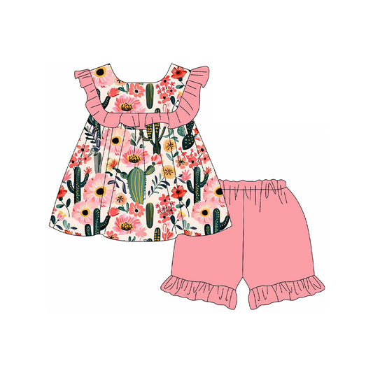 Baby girl pink flower cactus design summer outfit preorder