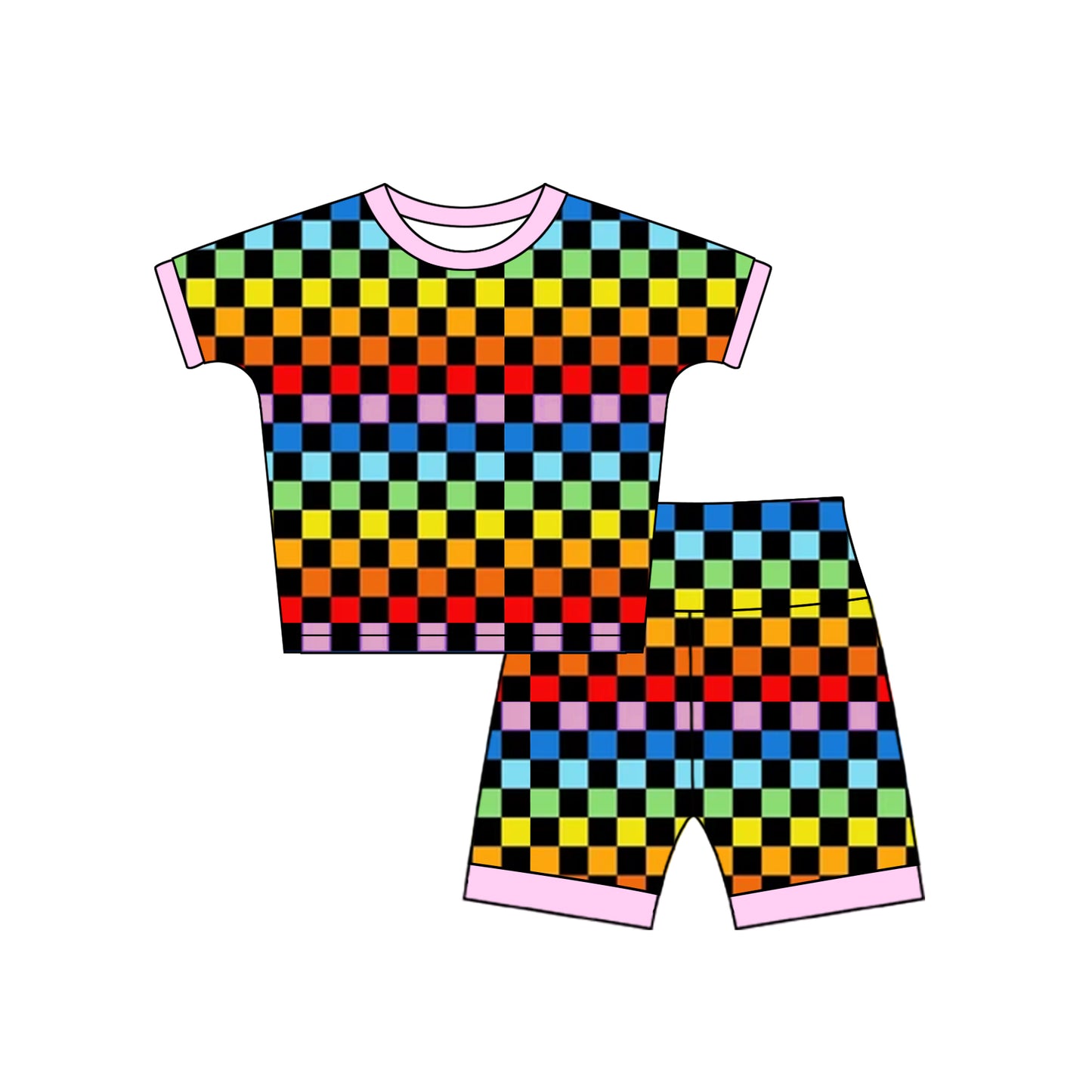 Toddle baby girls colorful checkered top matching shorts outfit preorder