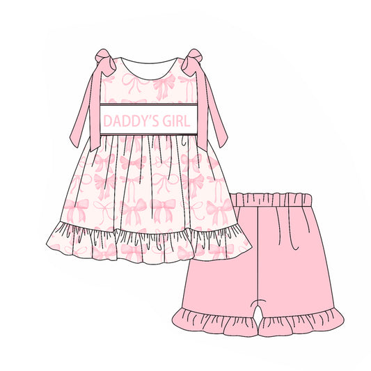 Daddys girl pink bow top matching shorts outfit preorder