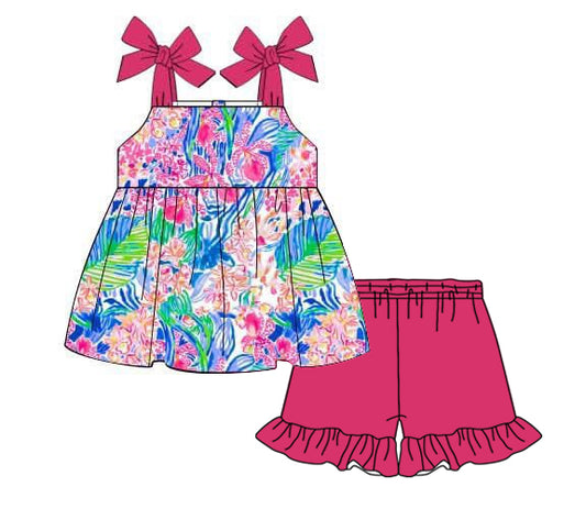 Baby girl hot pink floral top matching shorts summer outfit preorder