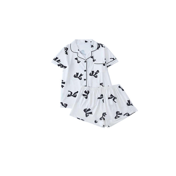 Toddle baby girl black bow summer pajama set preorder