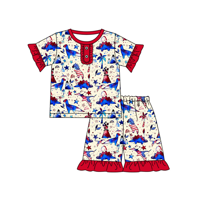 Toddle baby girl July 4th dinosaur outfit preorder