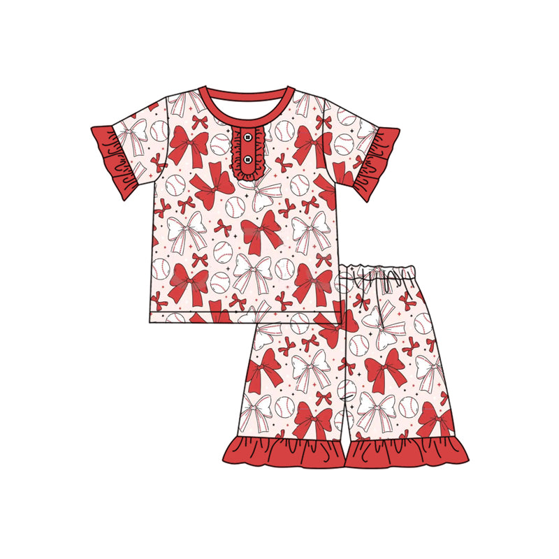 Baby girl red bow baseball outfit preorder