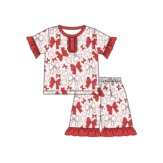 Baby girl red bow baseball outfit preorder
